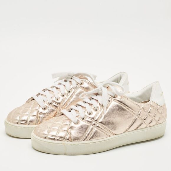 Burberry Metallic Pink Quilted Leather Westford Low Top Sneakers Size 40 - Picture 2 of 7